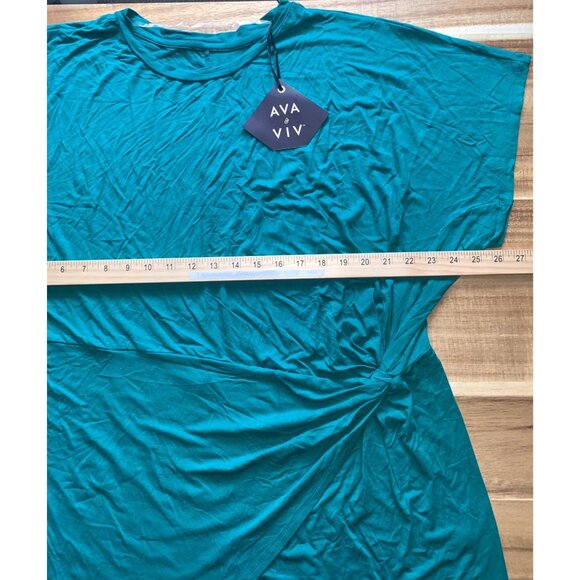Ava & Viv Womens Plus Size Relaxed Stretch Twist-Front Green Blouse Top - Picture 7 of 10
